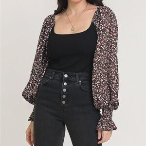 NWT Anthropologie Floral Accent Sleeve Bodysuit